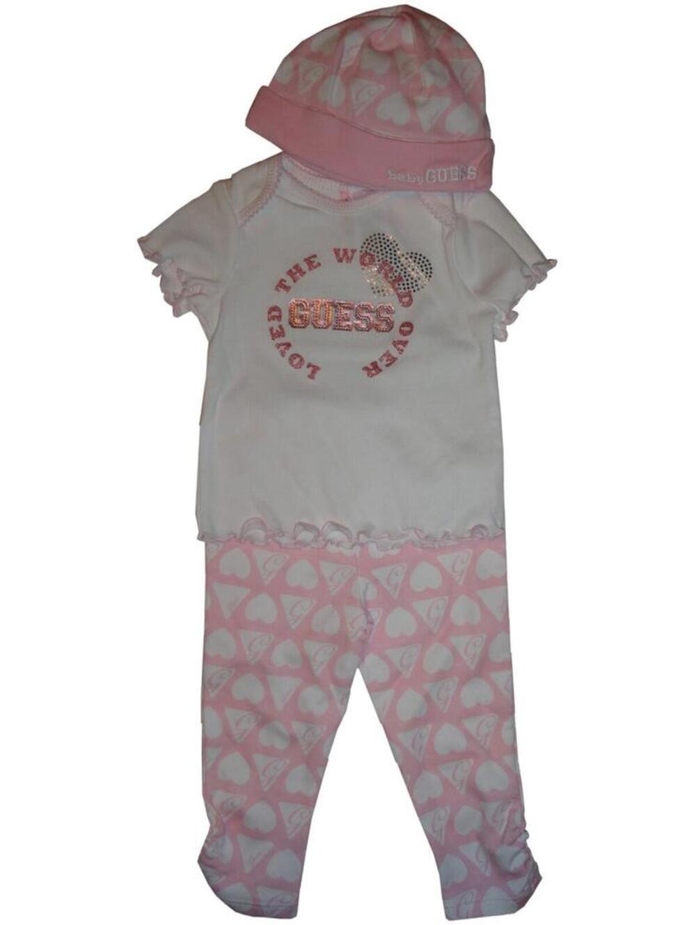 Guess Baby Girls 3 Pc Outift  Pink and White 3-6 Months NWT NEW